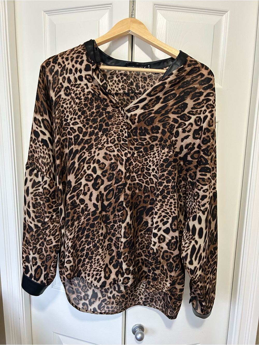 William Rast Leopard Print V-Neck Blouse - Brown/Black